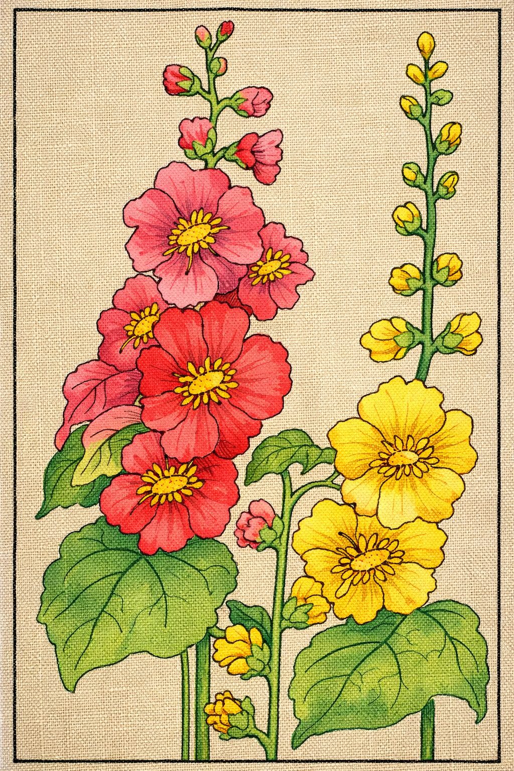 Hollyhocks - 12 x 22 " - Image 2