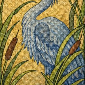 Heron in Cattails - 11 x 22 inches